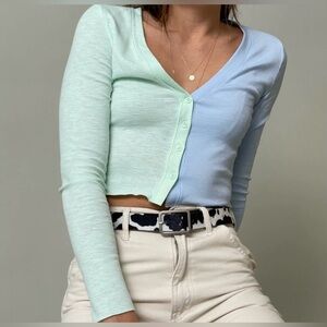 NWT Bailey Rose Green and Blue Button Crop Long Sleeve